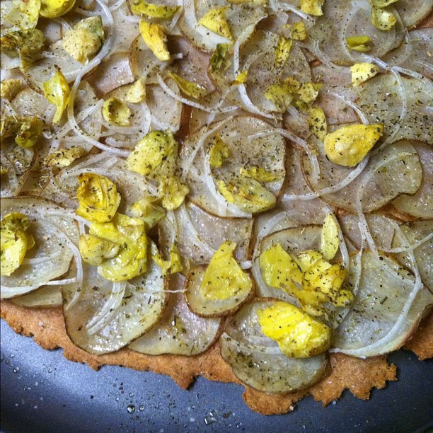 Potato Onion and Artichoke Pizza